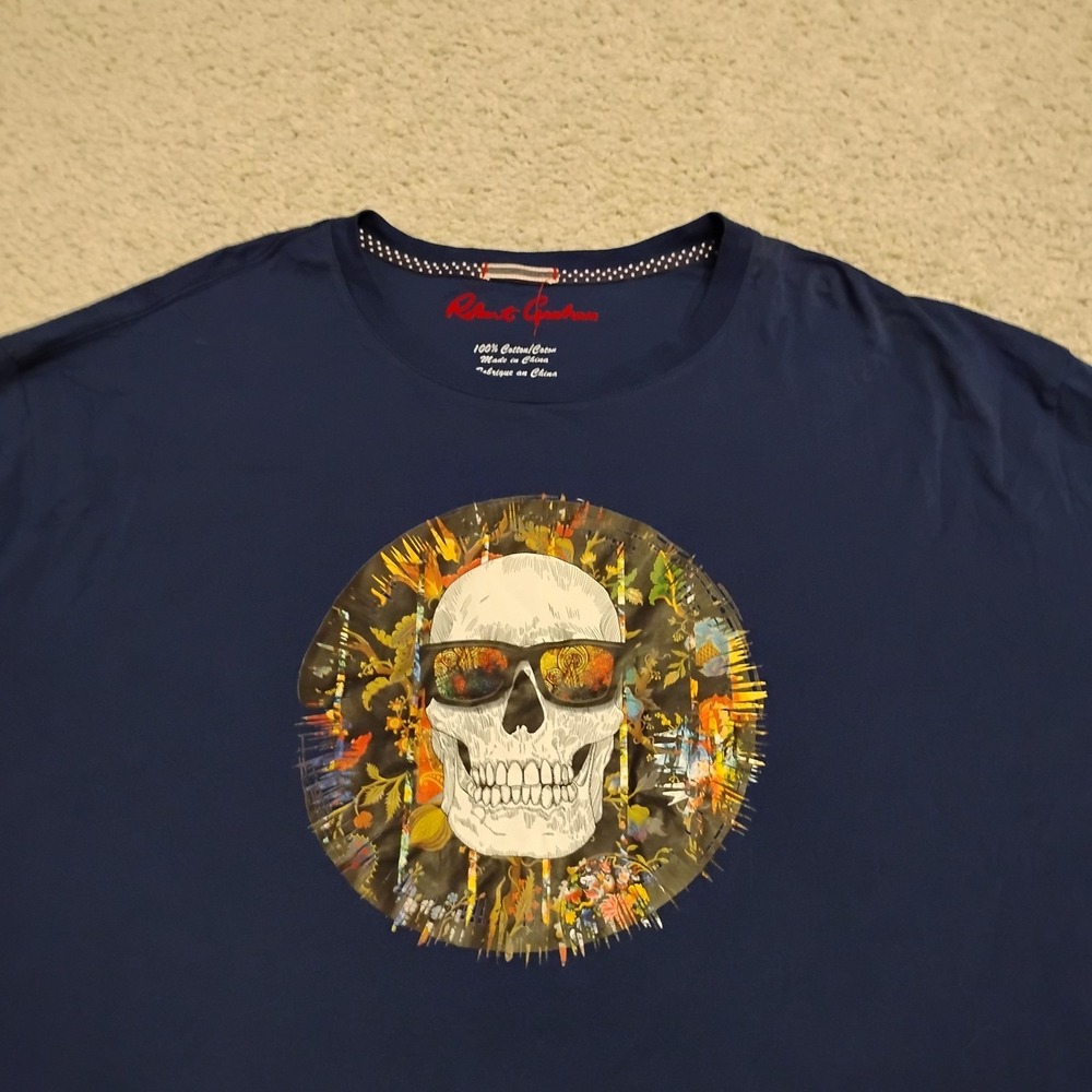 Robert Graham Shirt Mens 5XL Blue Graphic Tee Skull Beach Casual Designer Logo
